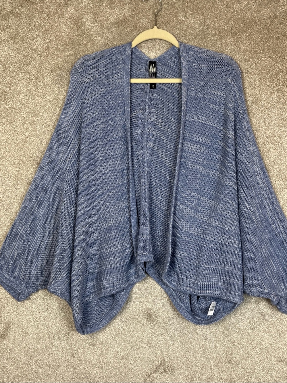Marla Wynne Cardigan Womens 2X Blue Cotton Blend Open Knit Stretch Sweater-5338